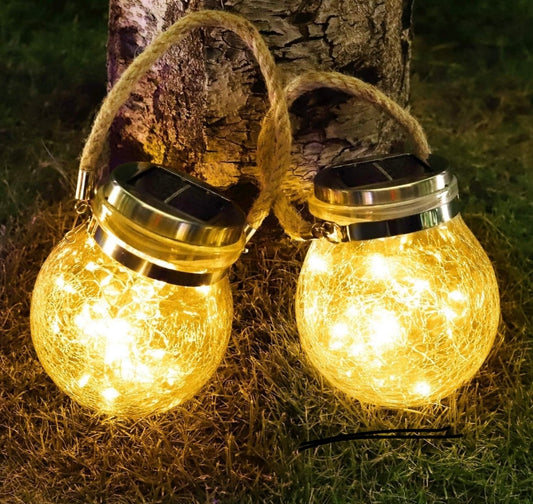 Solar Light Outdoor Hanging 20 LEDs Jar Light Crackle Glass Garden Light for Party Wedding Christmas Decoration Light Warm White