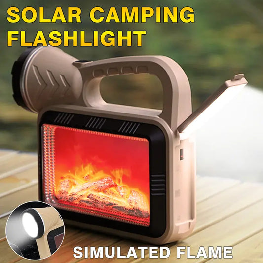 Solar LED Flashlight YD2208, Flame Hand Lamp, Multi-function Working Searching Light, USB Charging Outdoor Atmosphere Camping Lamp Simulated Flame