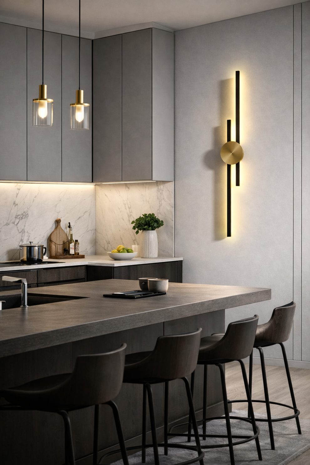 Modern Gold & Black Vertical Strip LED Wall Light