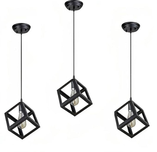 Hanging Metal Cube With Bulb