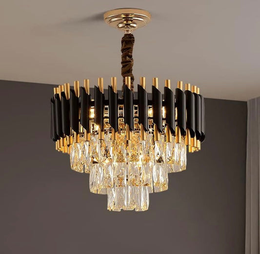 BLACK MAMBA |Black Gold Metal with Crystal Chandelier | 40W LED 3 Colors Changing
