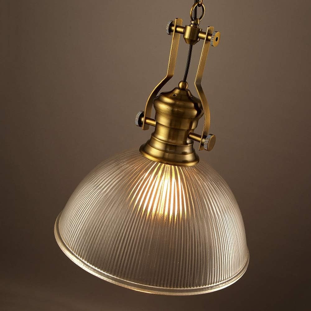 Style Metal Chandelier, Creative Bowl -Shaped Glass Pendant Lamp Lampshade, E27 | Ribbed Glass Single Head Suspended | Light in Brass Hanging Model A181-H