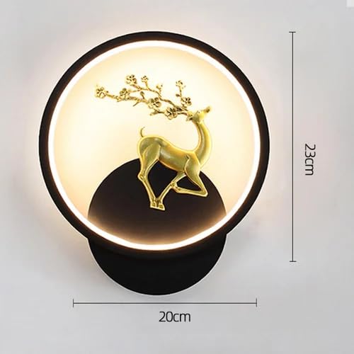 Deer Wall Lights, Stylish Wall lamp | Wall Light | Wall lamp for Living Room | Fancy Lights for Wall, Bedroom, Home Decoration, Color-Warm White+Natural White+Cold White(Black(Round)-Deer) WLD01 C