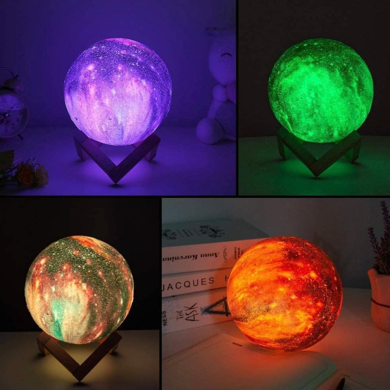 Galaxy Moon Lamp 16 Colours in 1 with Remote and Touch Sensor With Wooden Stand Rechargeable
