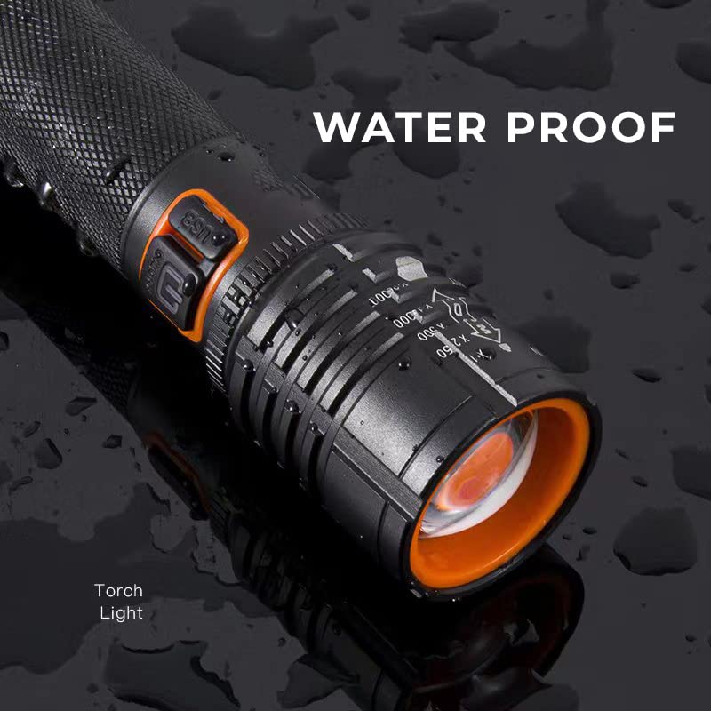 MZ M035 (ZOOMABLE LED Metal Torch) 4 Modes Flashlight, Super Bright Cree T6 LED Light Torch C-Type Charging Port