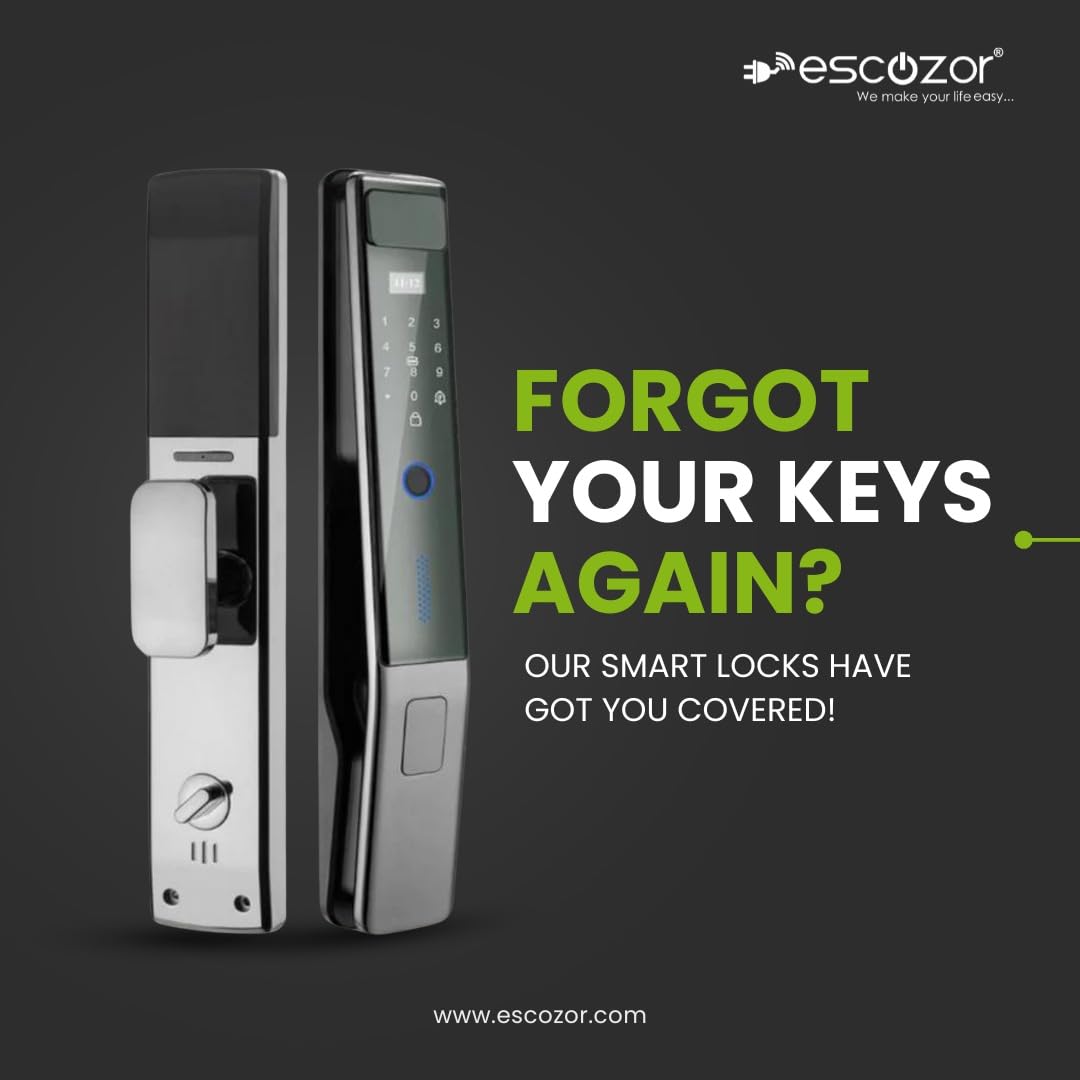Escozor® EMM04 Premium Smart Digital Pushpull Fingerprint Lock for Main Door with Fingerprint,Password,Smart Card,Mechanical Keys & WiFi Smart Life Mobile App(35mm to 70mm Door Thickness)
