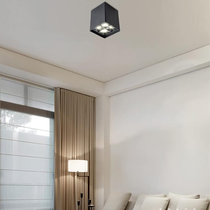 SLMXSF 115 Square 4 Head Frosted COB Anti-Glare Aluminum Surface Spotlight 15W，Dining Room and Kitchen Ceiling Spotlight, Kitchen Spotlight Living Room Bedroom Study Spotlight, Cloakroom Bathroom Light