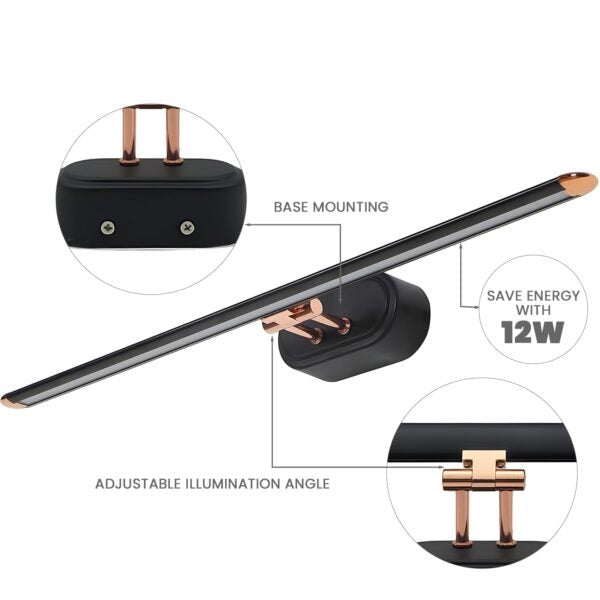 Modern Black Body Rose Gold 12W LED Picture Light with Adjustable Head 776W
