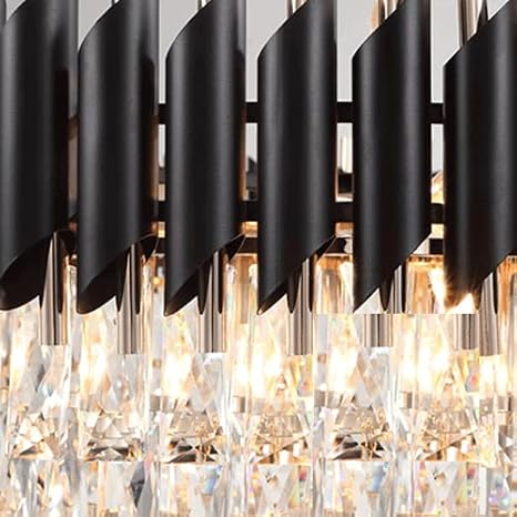 Black Golden Metal Rectangular Crystal Chandelier with 40W Led 3 Colours Changing, Ceiling light for living room, bed room, Jhumar for Hall Black Mamba (BM01)