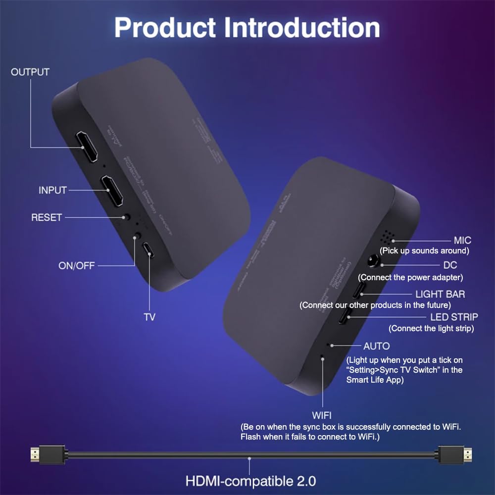 HDMI Sync Backlight for TV, Smart LED Strips for 32-85 Inch TVs, HDMI Function, RGB Back Lights for Movie, Gaming, Video, Music, Ambient Background Hue Light