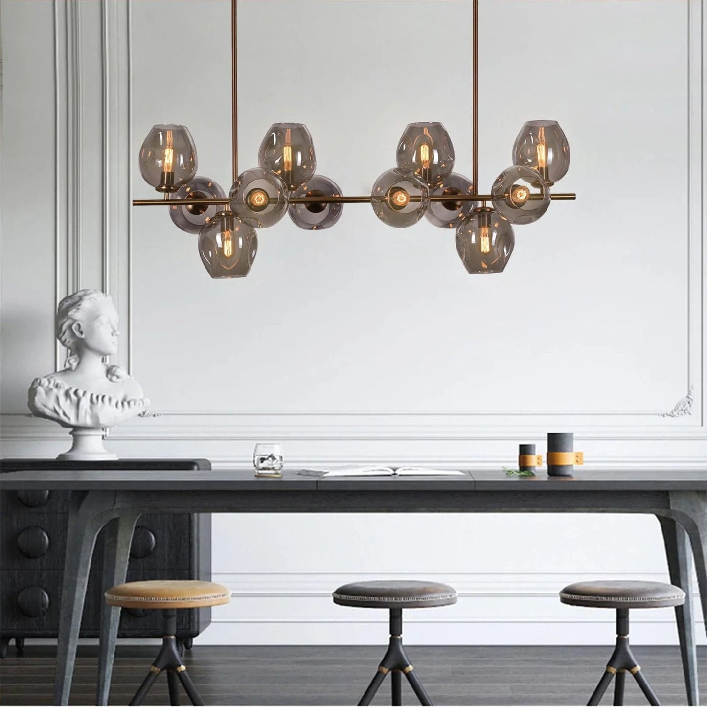 Matte Gold Chandelier with Smokey Grey Glass ( 8014-12 )