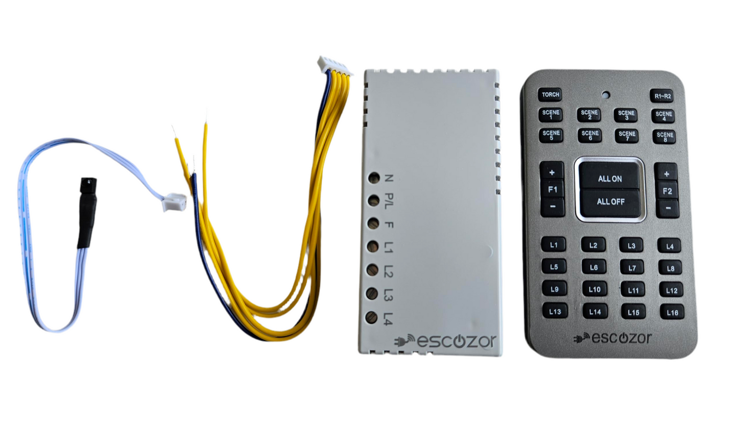 Escozor® Wifi+Voice Command+Remote Control Backend Retrofit System for 4 Lights & 1 Fan with Speed Regulation | 3 Years Warranty | Home Automation | Specially Designed For Tech Crazy & Elders