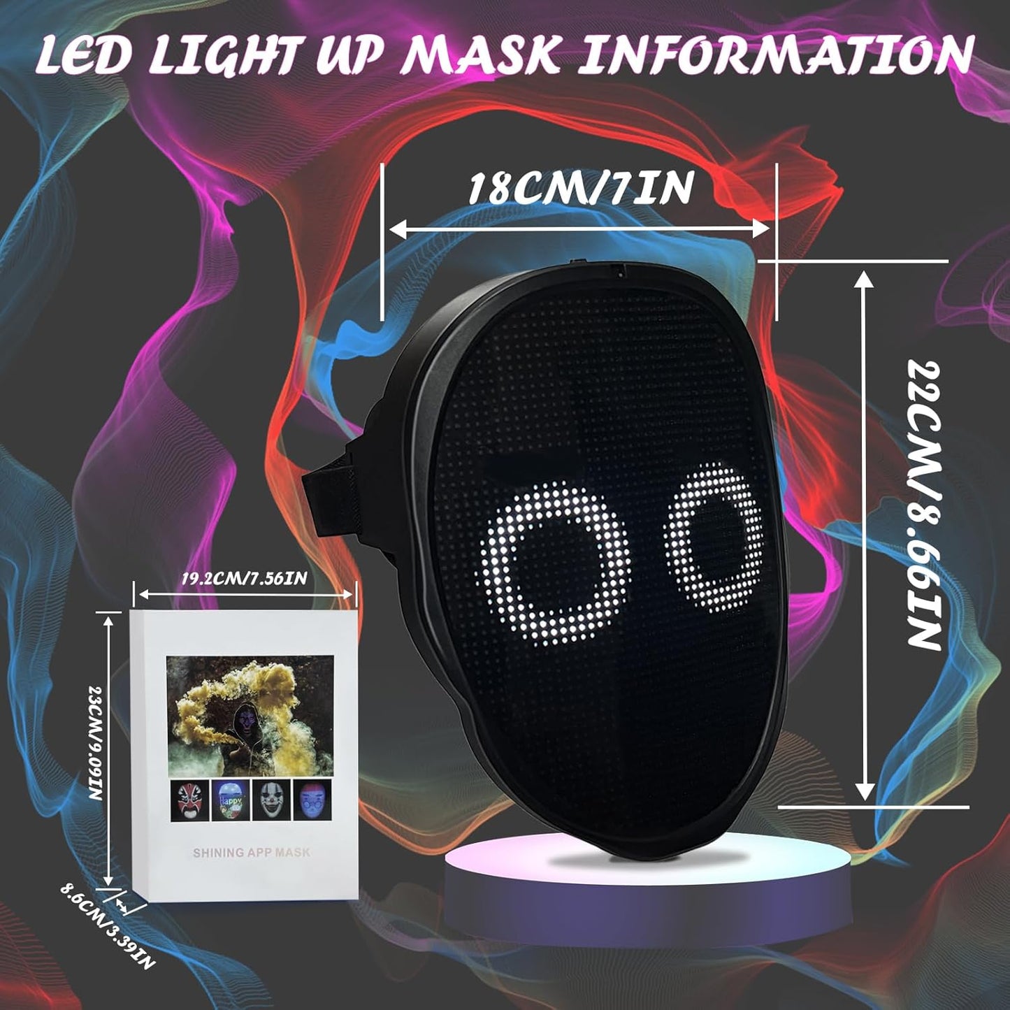 Led Mask App Controlled, Customizable Shining Mask