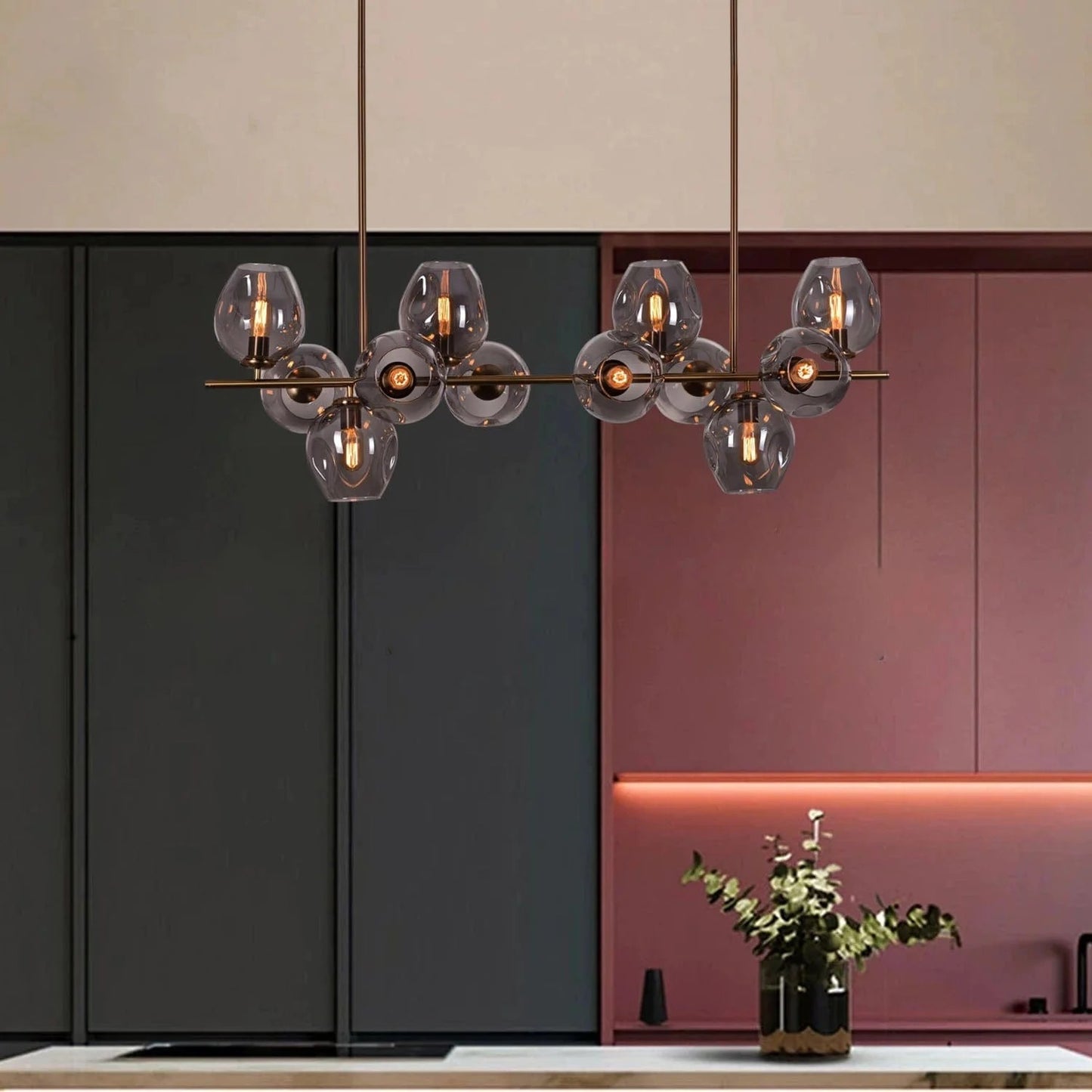 Matte Gold Chandelier with Smokey Grey Glass ( 8014-12 )