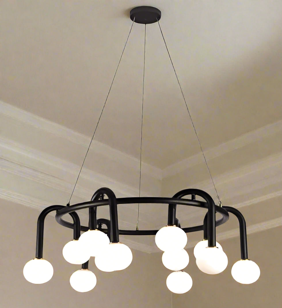 12 Light Black Frosted Glass Chandelier Ceiling Lights Hanging