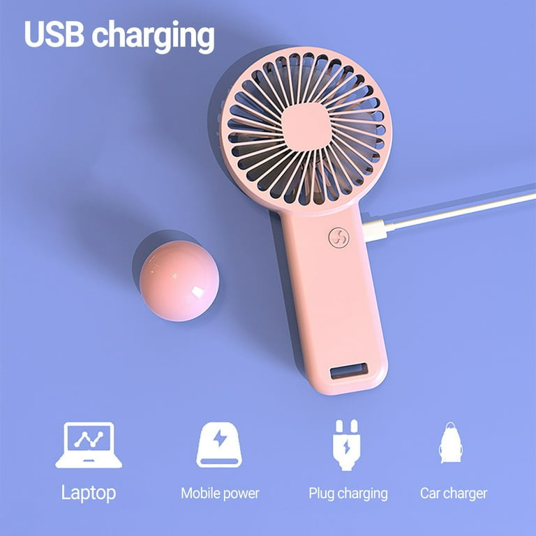 Mini Portable Fan , Dual Motors Powerful Handheld Fan , Cute Design 3 Speed Personal Small Desk Fan with Base, Lightweight Makeup USB Rechargeable Fan