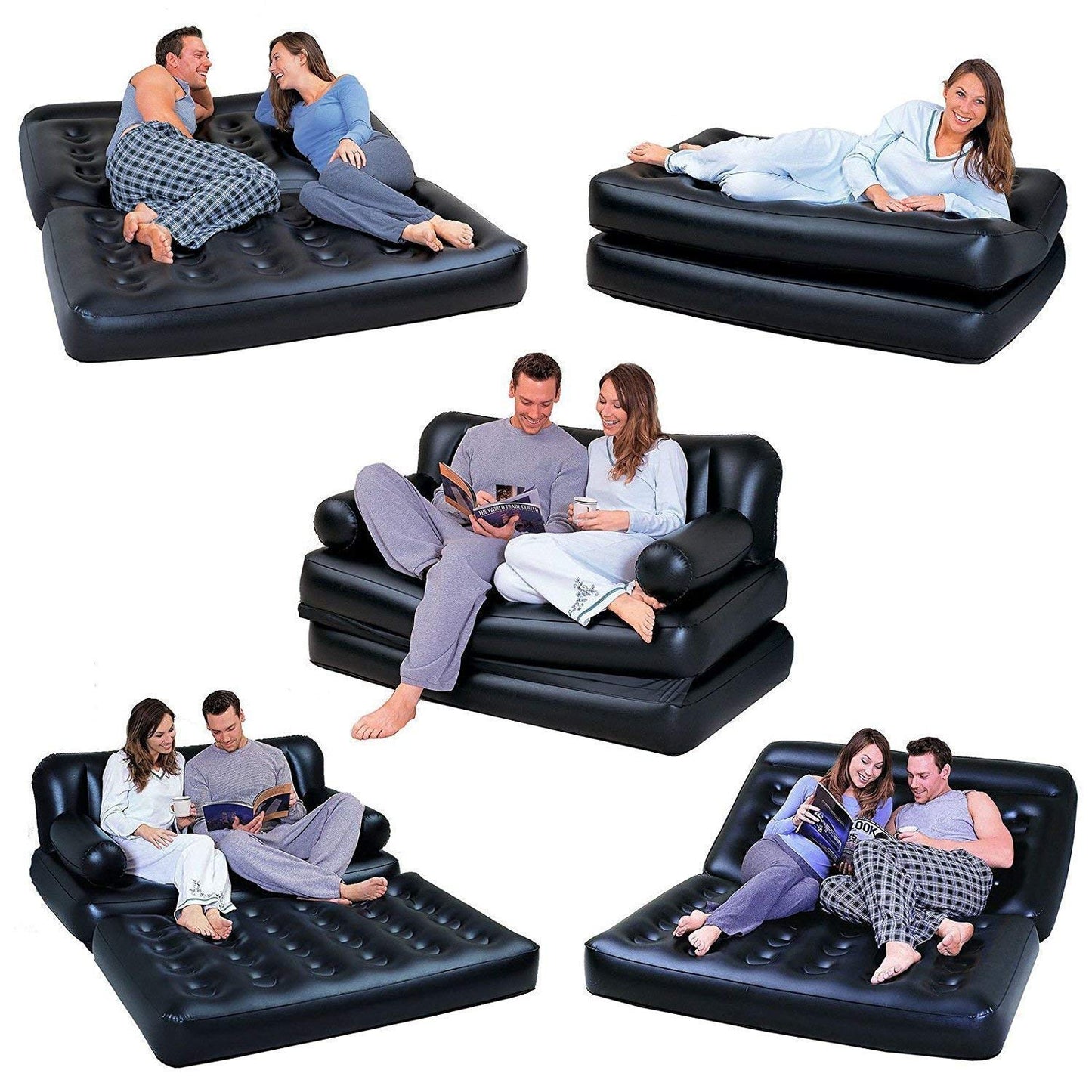 Bestway Air Sofa Bed 5 in 1 Inflatable Couch with Air Pump (Black)