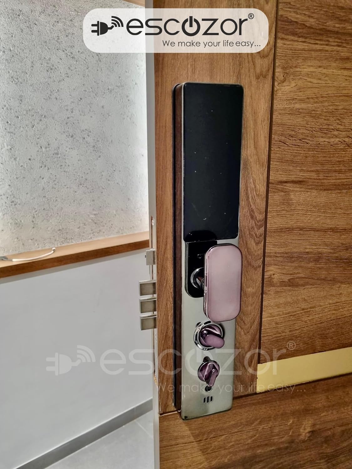 Escozor® EMM04 Premium Smart Digital Pushpull Fingerprint Lock for Main Door with Fingerprint,Password,Smart Card,Mechanical Keys & WiFi Smart Life Mobile App(35mm to 70mm Door Thickness)