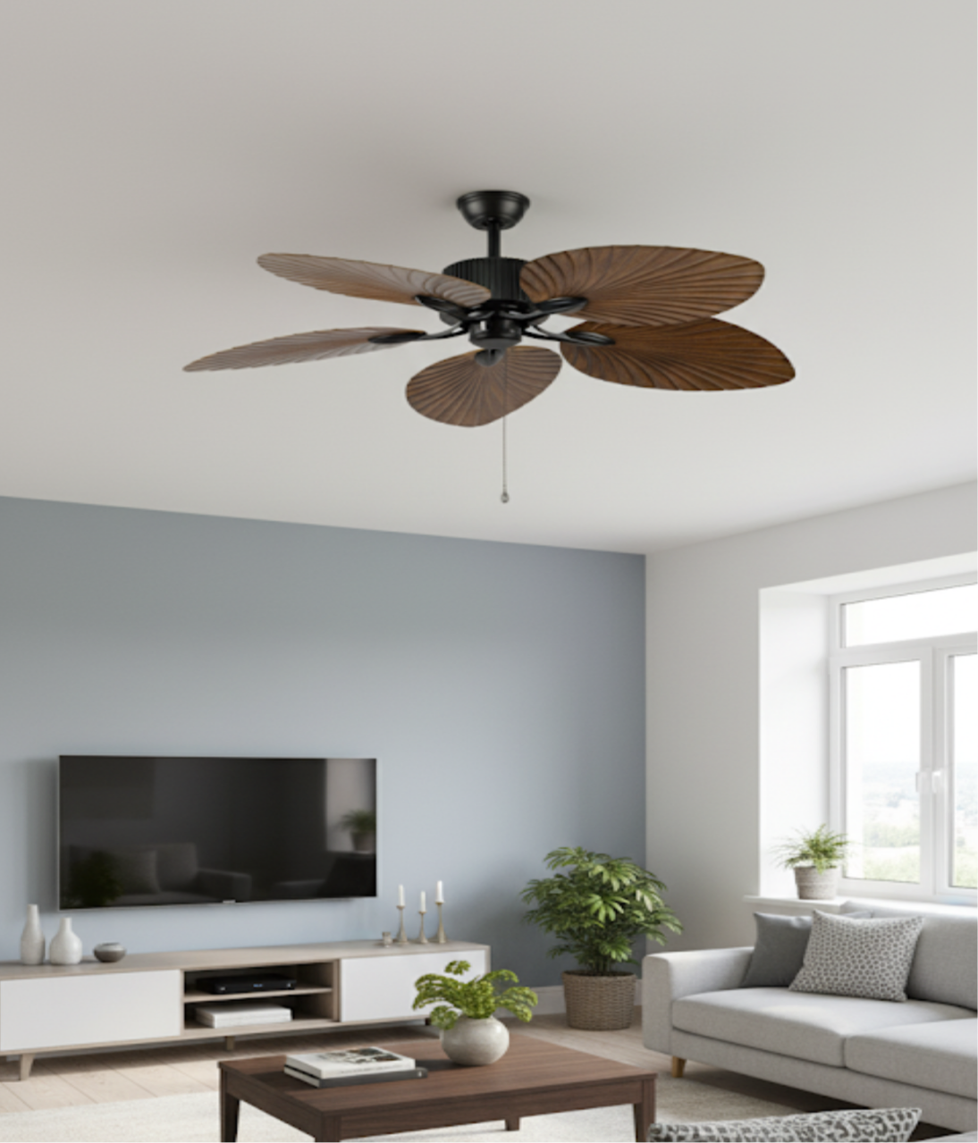 WOODEN PALM LEAF CEILING FAN REMOTE CONTROLLED | A322-52