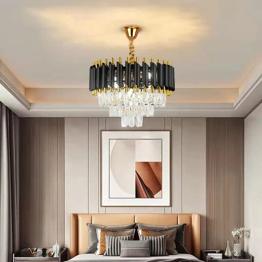 BLACK MAMBA |Black Gold Metal with Crystal Chandelier | 40W LED 3 Colors Changing