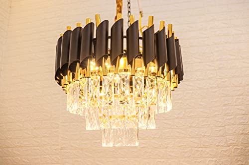 Black Gold Metal with Crystal Chandelier with 40W LED 3 Colours Changing |Ceiling Light for Living Room|Jhoomar for Hall Black Mamba BM01