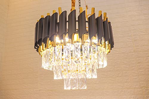 Black Gold Metal with Crystal Chandelier with 40W LED 3 Colours Changing |Ceiling Light for Living Room|Jhoomar for Hall Black Mamba BM01