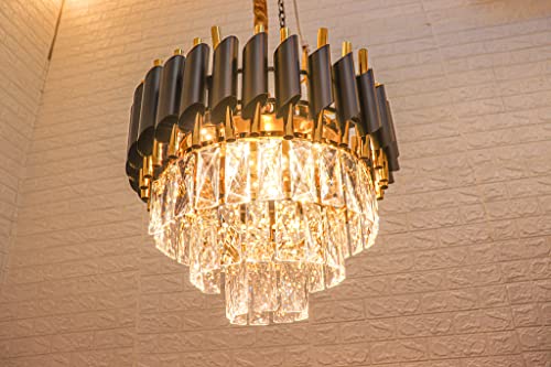 Black Gold Metal with Crystal Chandelier with 40W LED 3 Colours Changing |Ceiling Light for Living Room|Jhoomar for Hall Black Mamba BM01