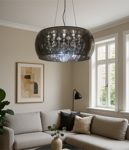 Modern Crystal Droplet Pendant Light Smoked Grey Glass Ceiling Lamp Shade |