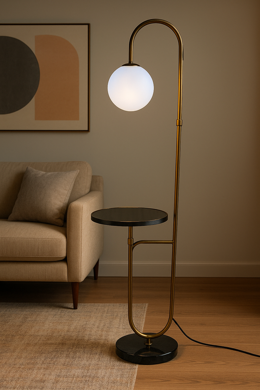 Globe Floor Lamp with Built-In Table
