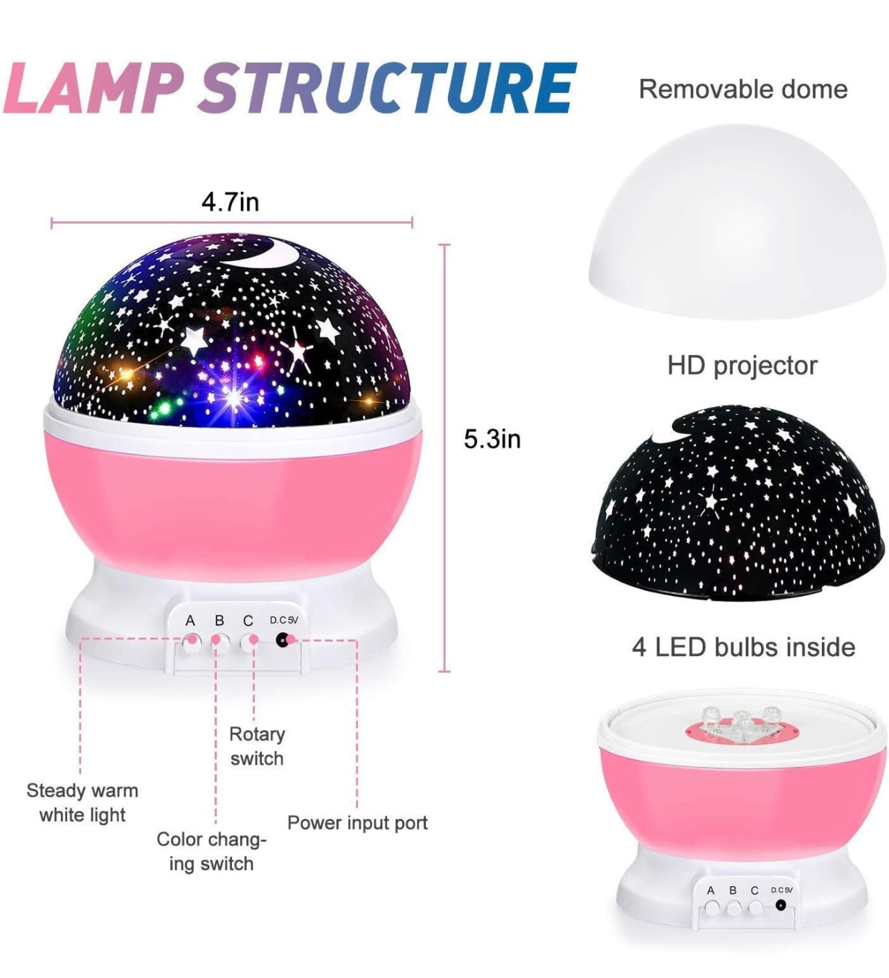 Star Master Rotating 360 Degree Moon Night Light Lamp II Projector wit