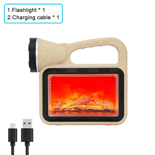 Solar LED Flashlight YD2208, Flame Hand Lamp, Multi-function Working Searching Light, USB Charging Outdoor Atmosphere Camping Lamp Simulated Flame