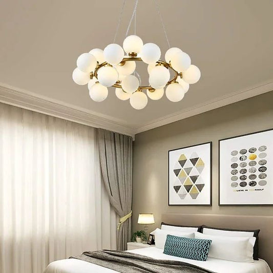 25-Head Round Glass LED Pendant Chandelier