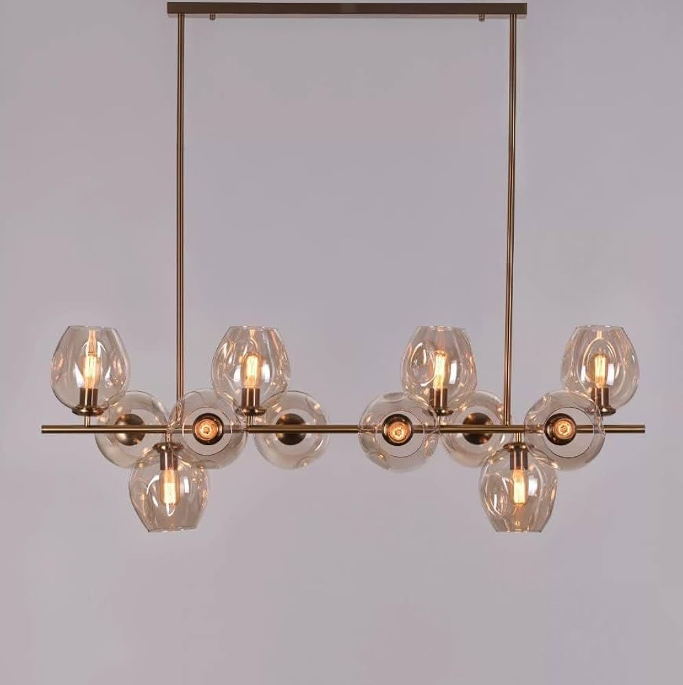 12 Light PVD Coated Gold Metal Amber Glass Chandelier Ceiling Light | 623-14 FGD