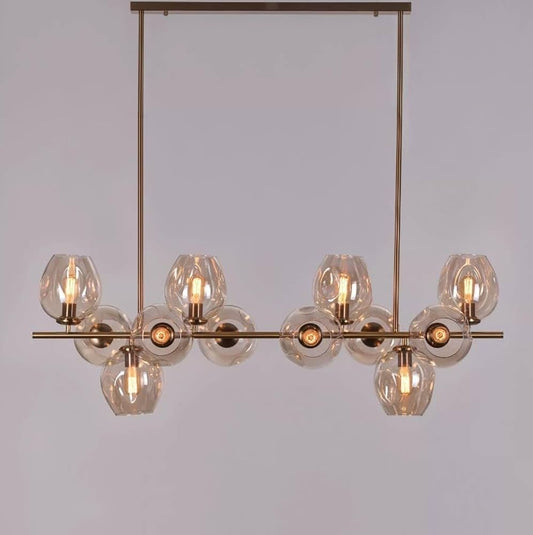 12 Light PVD Coated Gold Metal Amber Glass Chandelier Ceiling Light