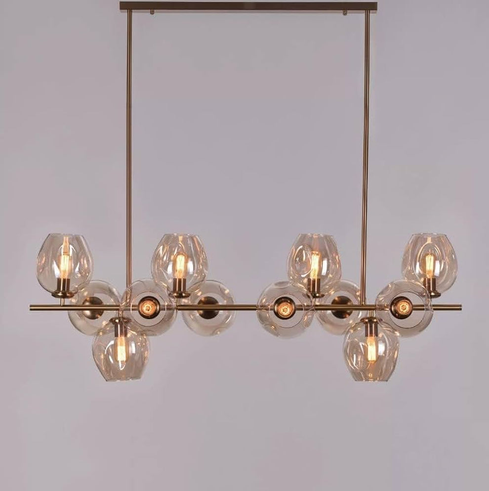 12 Light PVD Coated Gold Metal Amber Glass Chandelier Ceiling Light ...