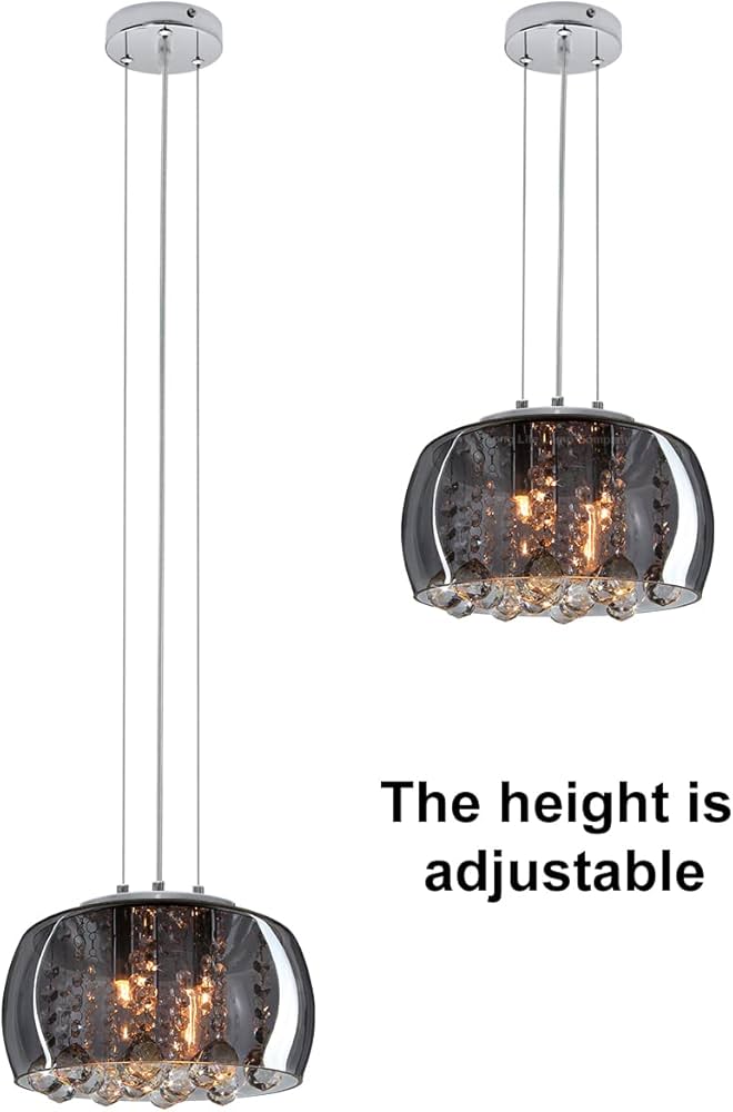 Modern Crystal Droplet Pendant Light Smoked Grey Glass Ceiling Lamp Shade |