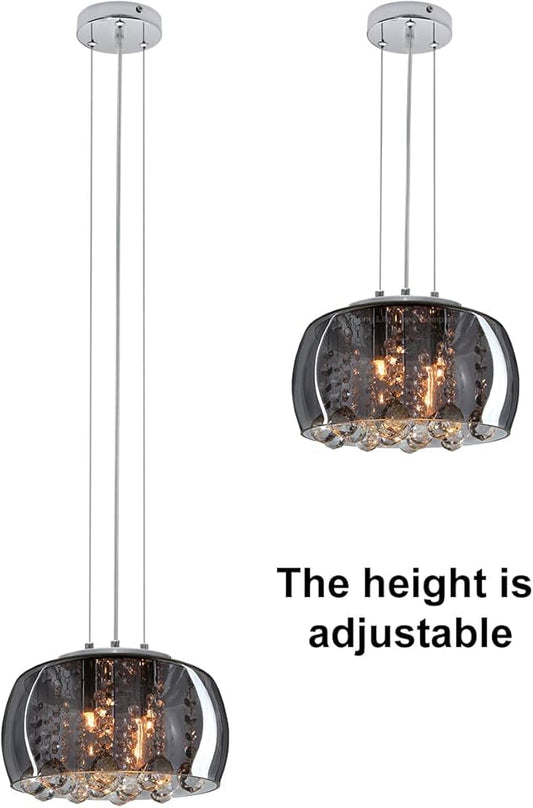 Modern Crystal Droplet Pendant Light Smoked Grey Glass Ceiling Lamp Shade |