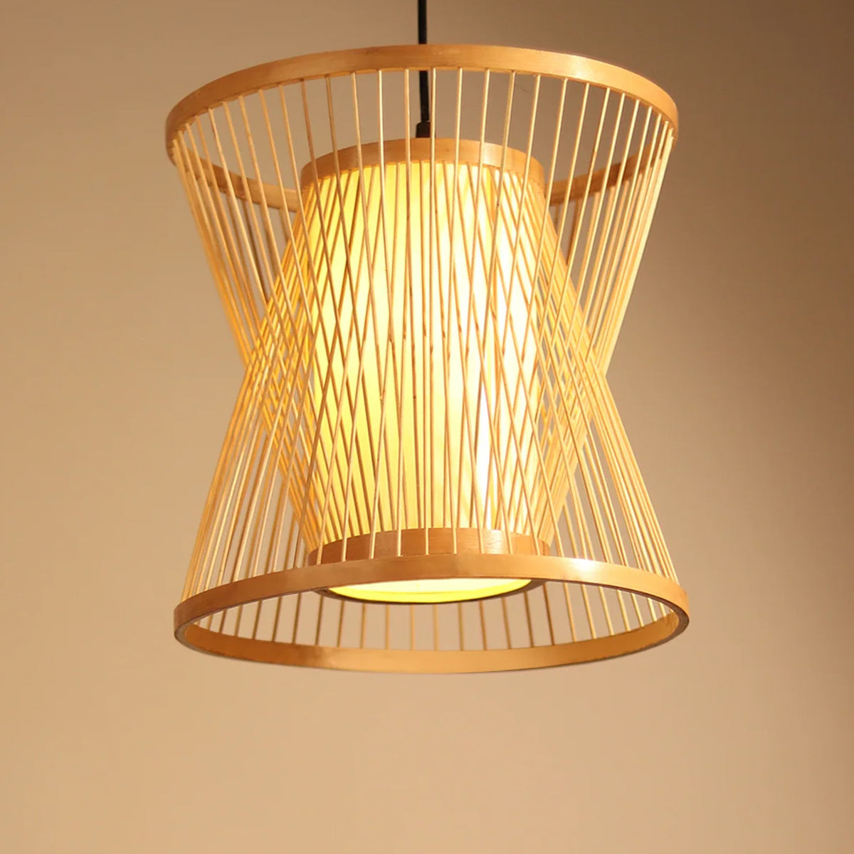 NATURAL BAMBOO CANE AND FABRIC PENDANT LIGHT | 6018-1P