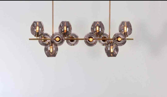 12 Light PVD Coated Gold Metal Amber Glass Chandelier Ceiling Light | 8014-12
