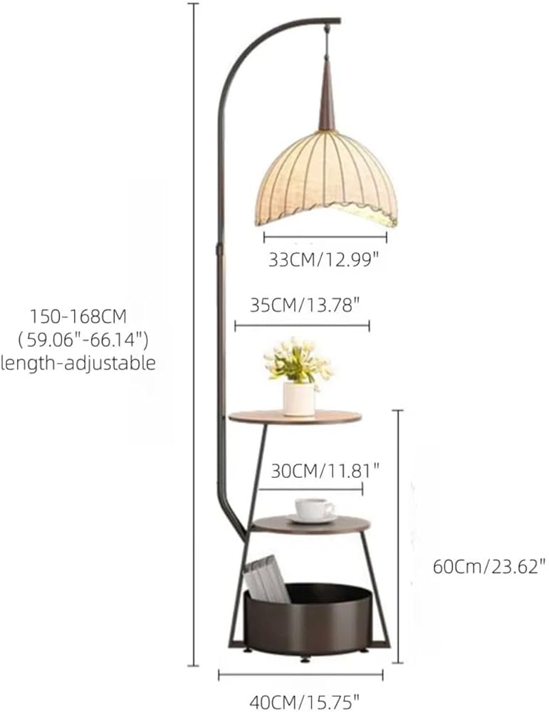 Modern Floor Lamp with Side Table & Fabric Shade | ML058