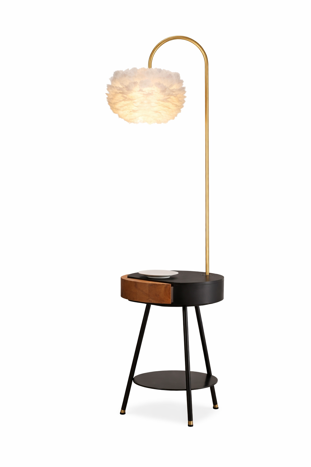 Feather Floor Lamp With Bedside Table Shelf | SY9073