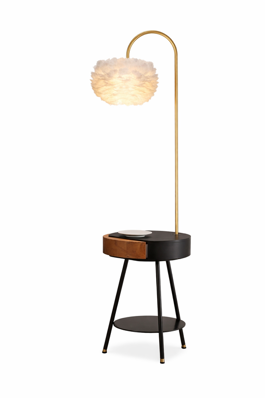 Feather Floor Lamp With Bedside Table Shelf | SY9073