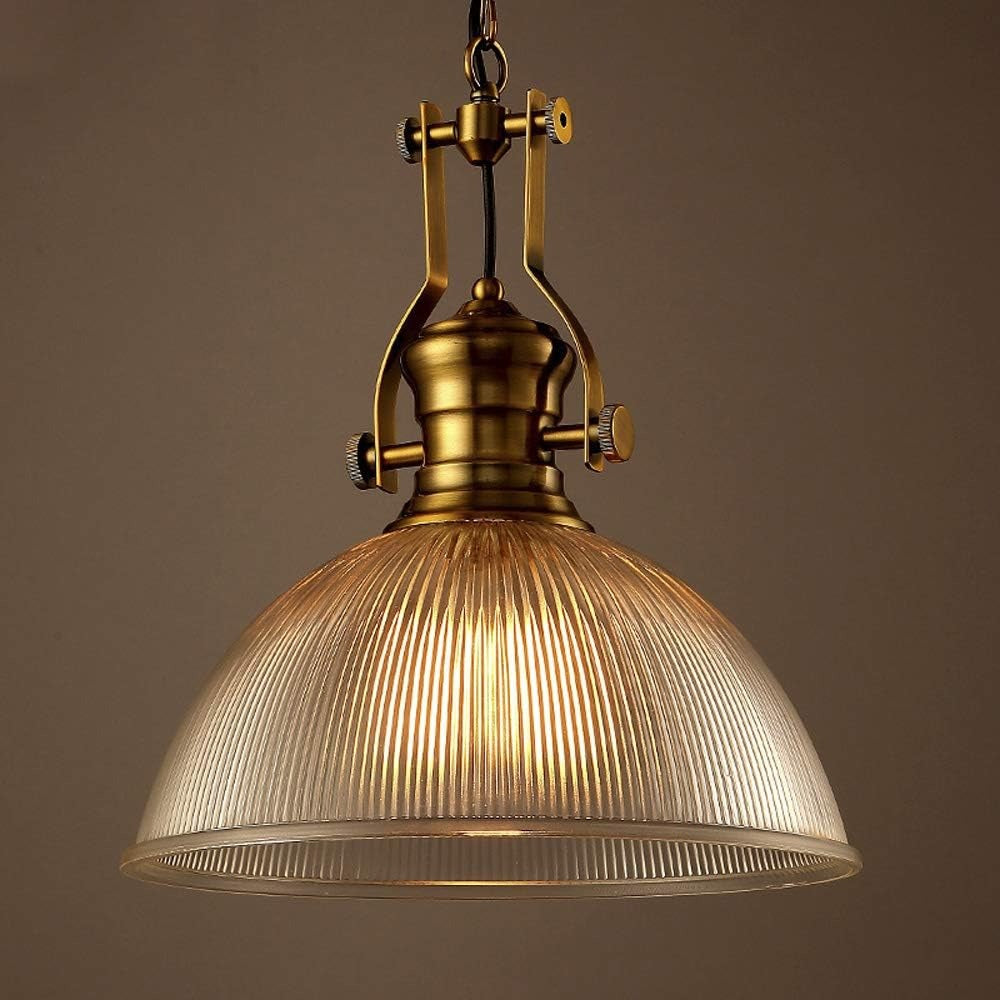 Style Metal Chandelier, Creative Bowl -Shaped Glass Pendant Lamp Lampshade, E27 | Ribbed Glass Single Head Suspended | Light in Brass Hanging Model A181-H