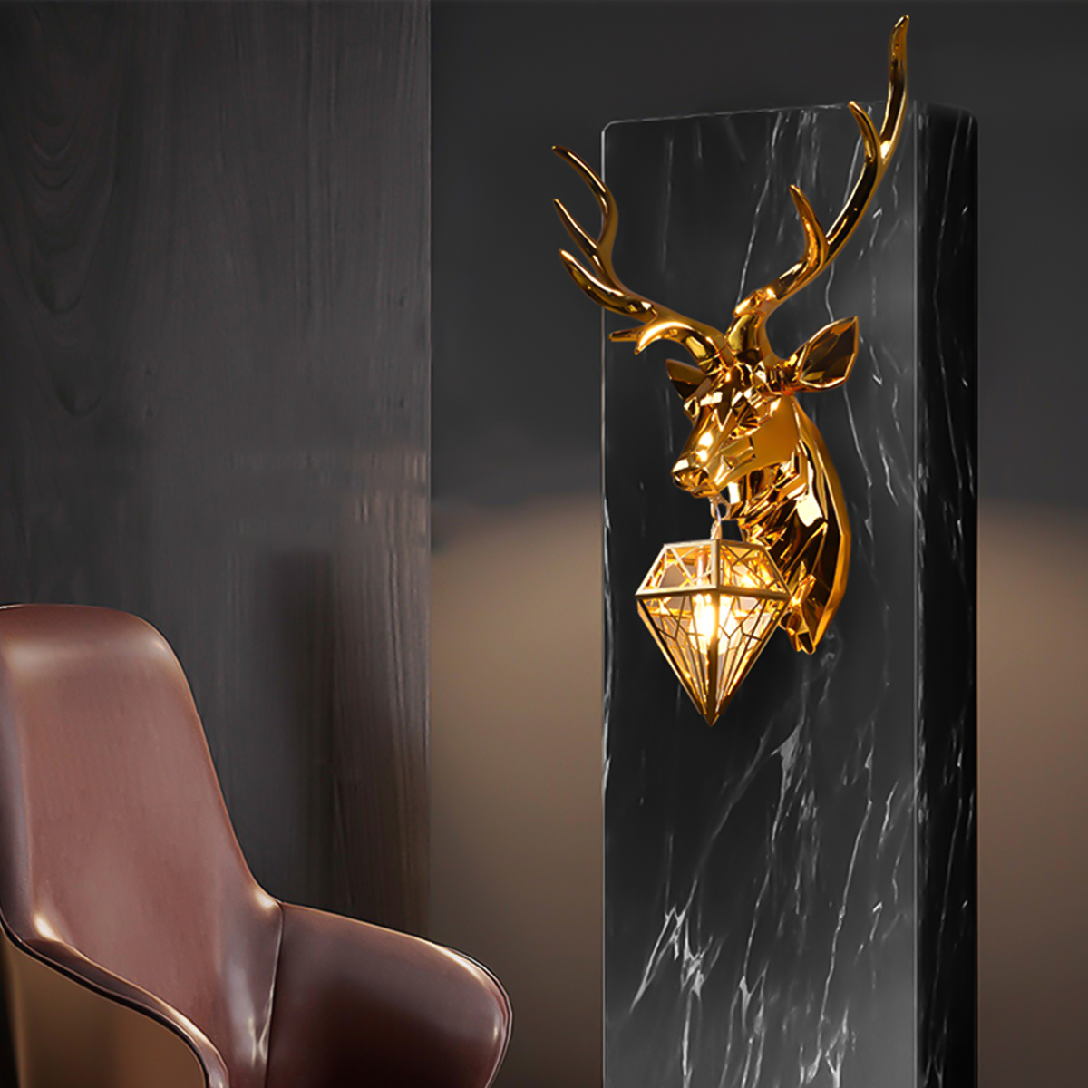 9248-1G Deer Head Wall Lamp 3D Wall Sculptures Wall Hanging Light Animal Head Wall Decoration