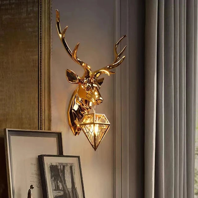 9248-1G Deer Head Wall Lamp 3D Wall Sculptures Wall Hanging Light Animal Head Wall Decoration